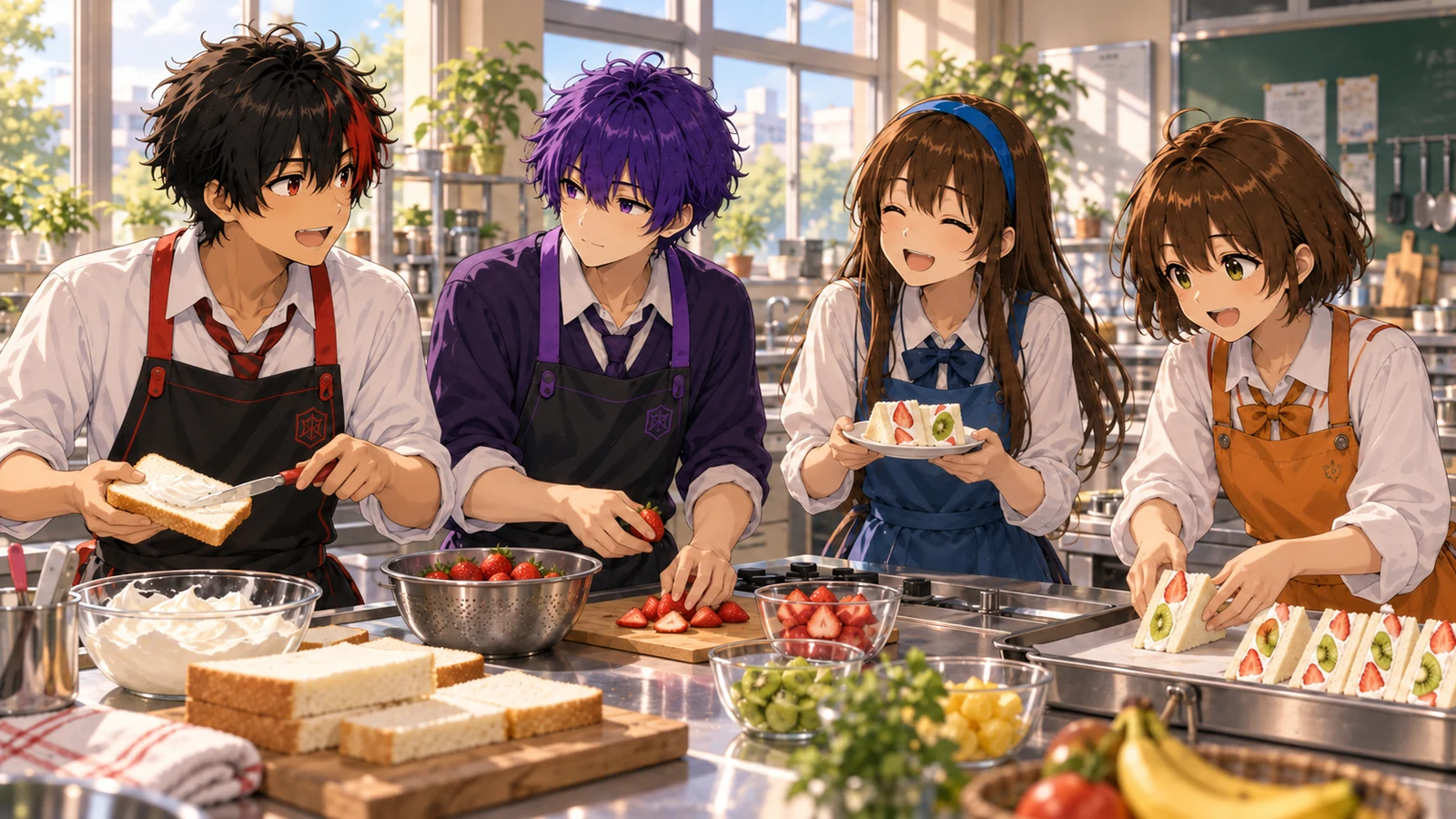 放課後、4人でフルーツサンドを作るひととき