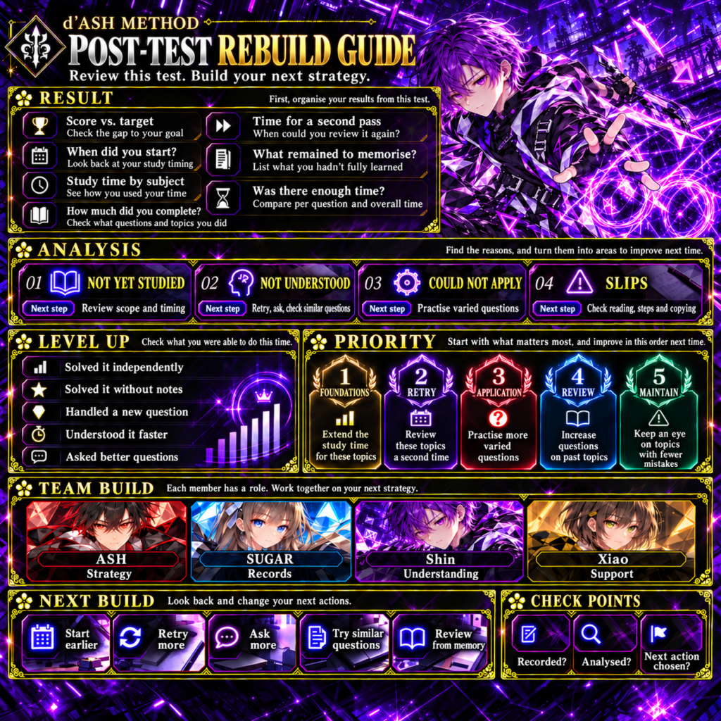 Shin — Post-test rebuild guide: review this test and build your next strategy.