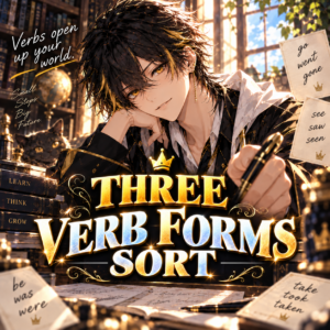 Three Verb Forms Sort — illustrated d’ASH game thumbnail, matching the Japanese original.