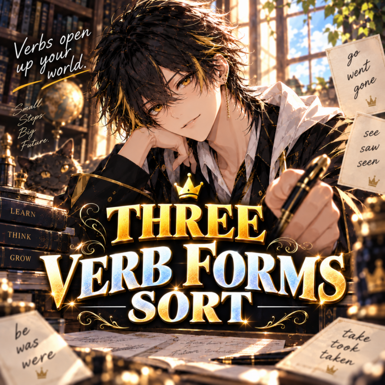 Three Verb Forms Sort — illustrated d’ASH game thumbnail, matching the Japanese original.